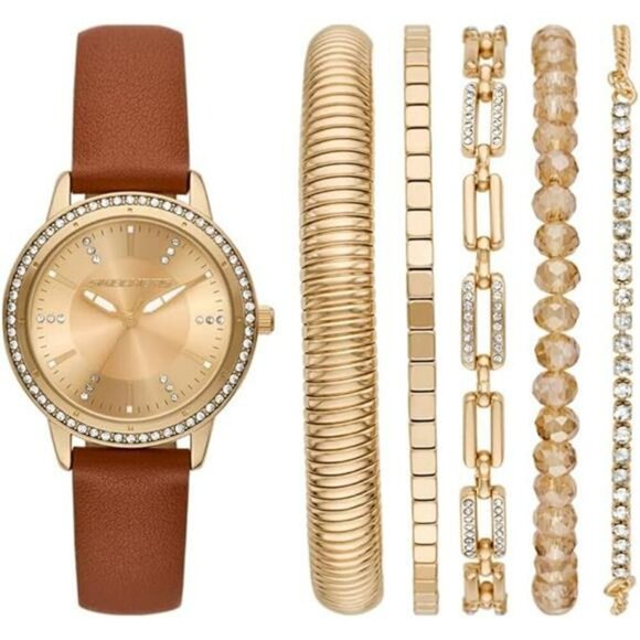 Skechers Womens Gold Watch Bracelet Gift Set Analog Quartz Water Resistant - Picture 6 of 6